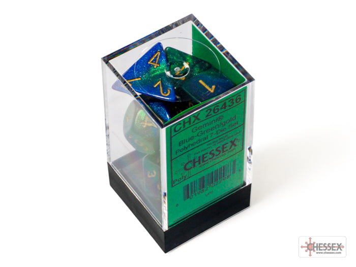 Dés Gemini: 7Pc Bleu-Vert/Or
