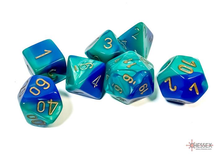 Dés Gemini: 7Pc Bleu-Turquoise/Or