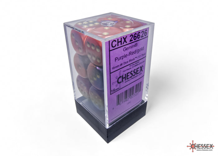Dés Gemini: 12D6 Mauve-Rouge / Or