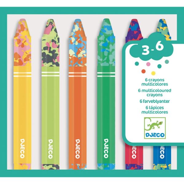 Djeco - 6 crayons multicolores
