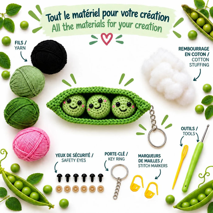 Kit DIY - Porte-clés crochet - Petits pois