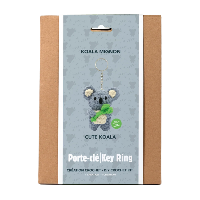 Kit DIY - Porte-clés crochet fil pelucheux - Koala mignon