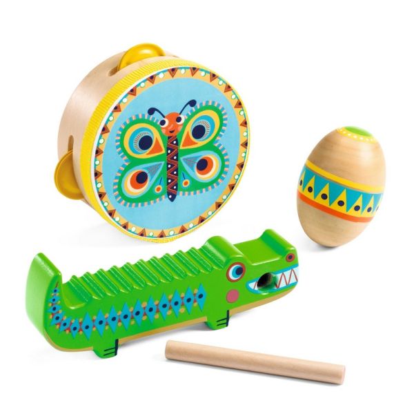 Djeco - Animambo - Set de percussions: tambourin, maracas, guiro