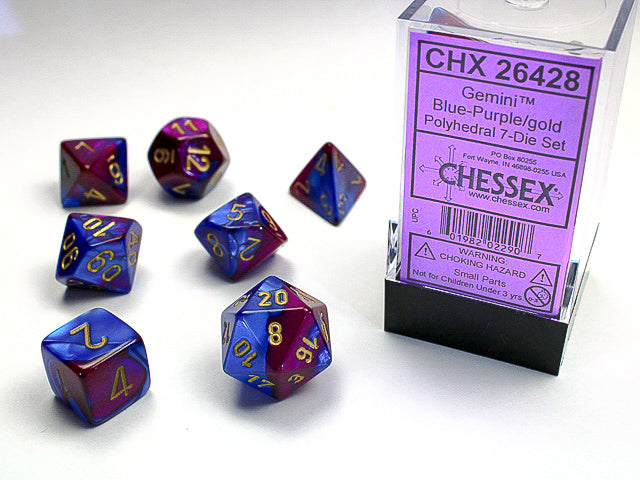 Dés Gemini: 7Pc Bleu-Mauve/Or