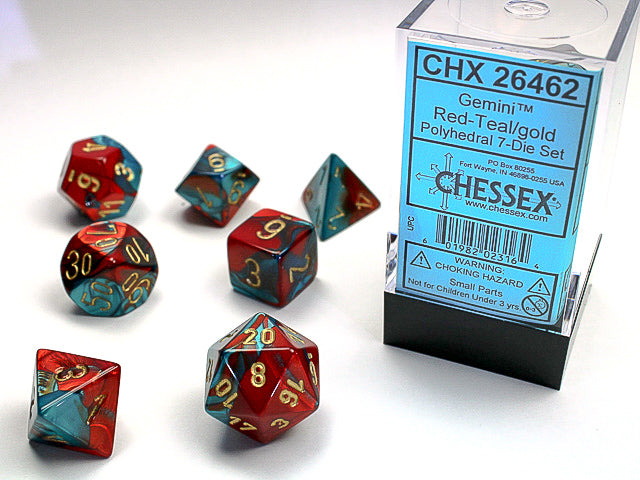 Dés Gemini: 7Pc Rouge-Turquoise/Or