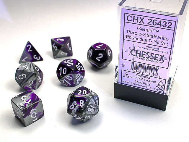 Dés Gemini: 7Pc Violet-Acier/Blanc