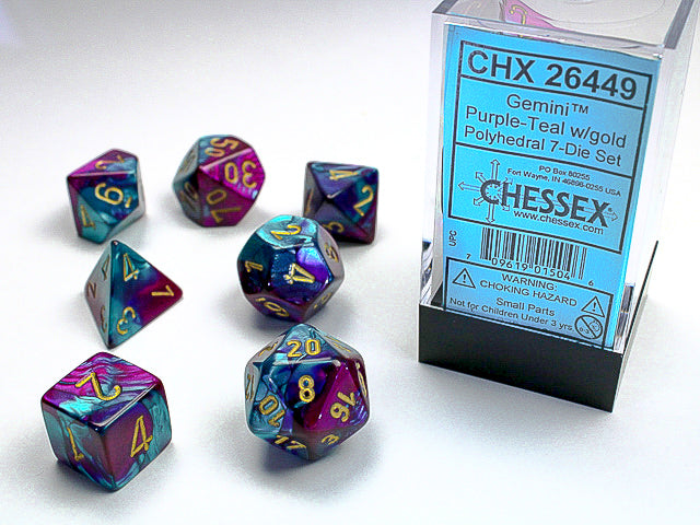 Dés Gemini: 7Pc Violet-Turquoise/Or
